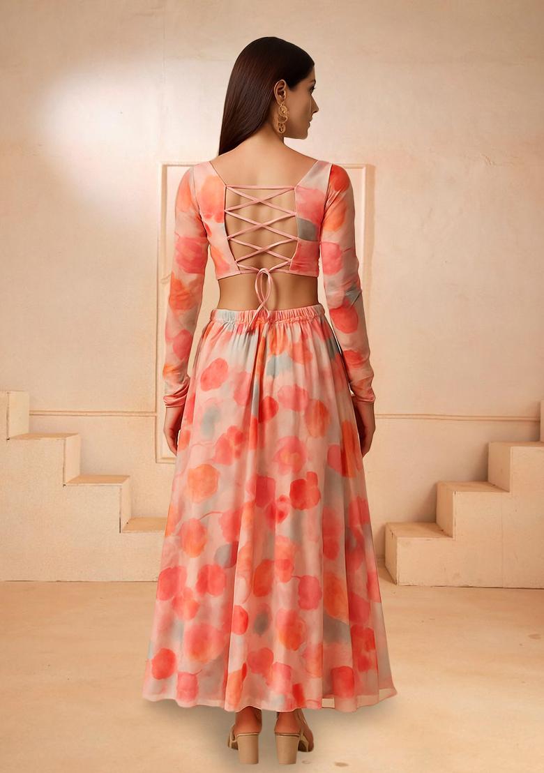 Multi Printed Chiffon Lehenga Set - Indya