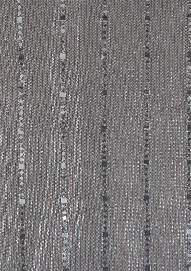 Grey Sequin Embellished Pre Draped Saree Set - Indya