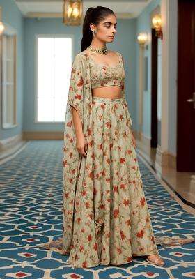 Grey Printed Chiffon Fusion Set