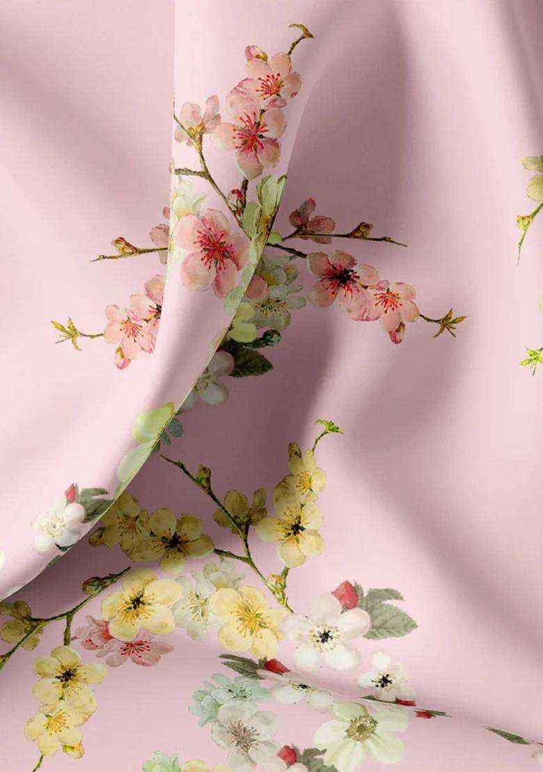 Baby Pink Printed Chiffon Fusion Set - Indya