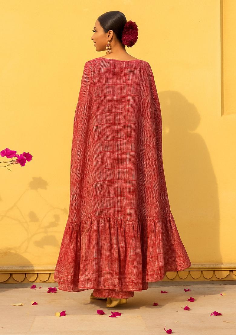 Red Printed Chiffon Fusion Set - Indya
