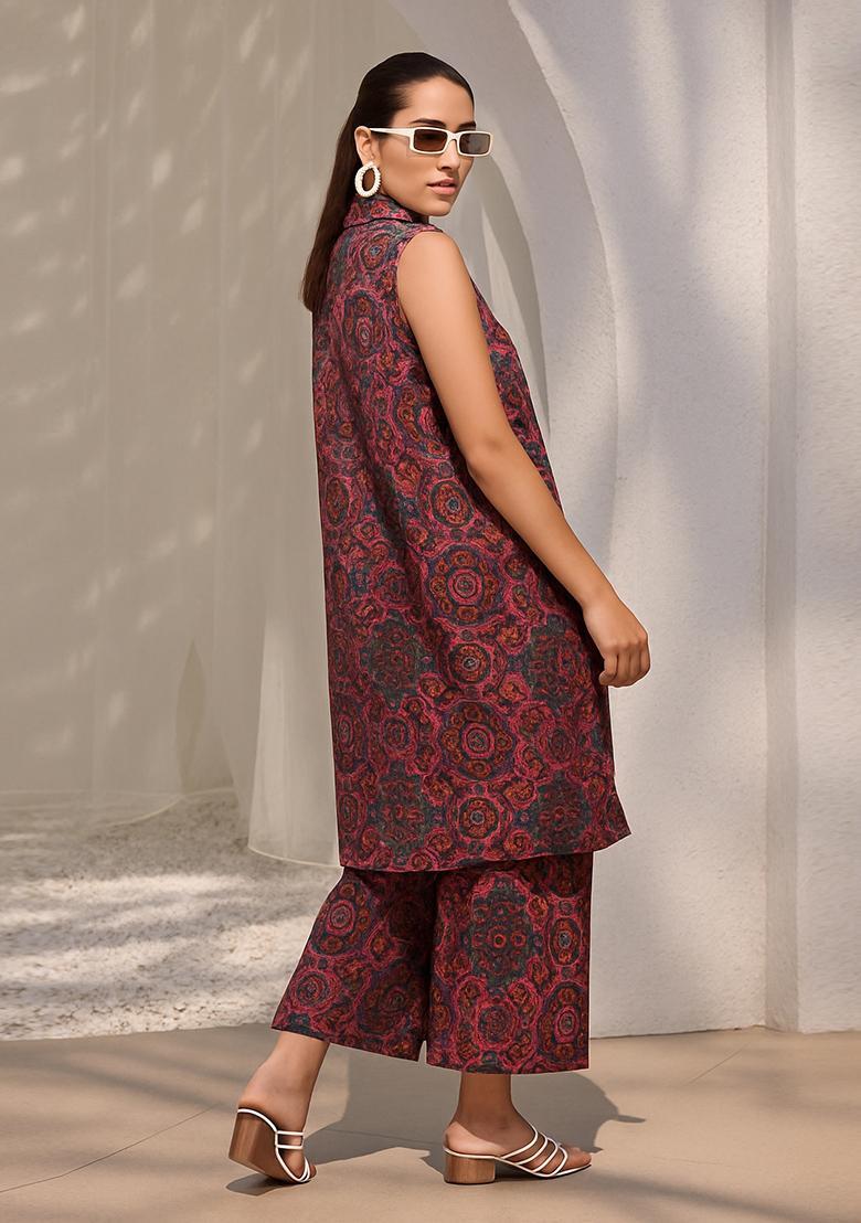 Pink Printed Dola Silk Blend Fusion Set - Indya