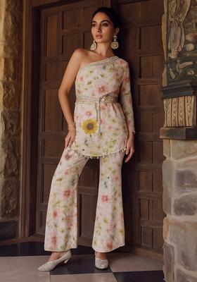 Baby Pink Floral Print Chiffon Co Ord Set