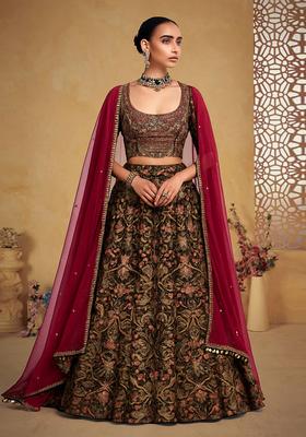 Black Printed Dola Silk Blend Lehenga Set