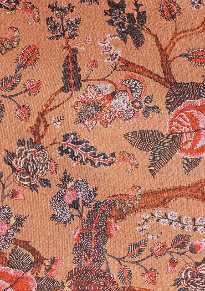 Peach Printed Dola Silk Blend Lehenga Set - Indya