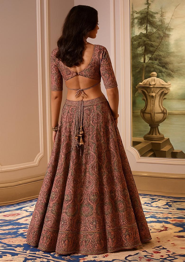 Pink Printed Dola Silk Blend Lehenga Set - Indya