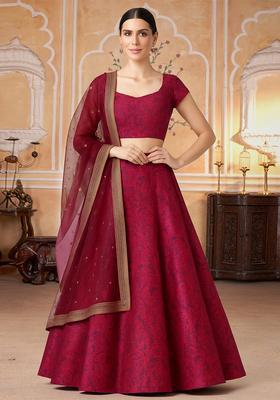 Purple Jacquard Brocade Lehenga Set