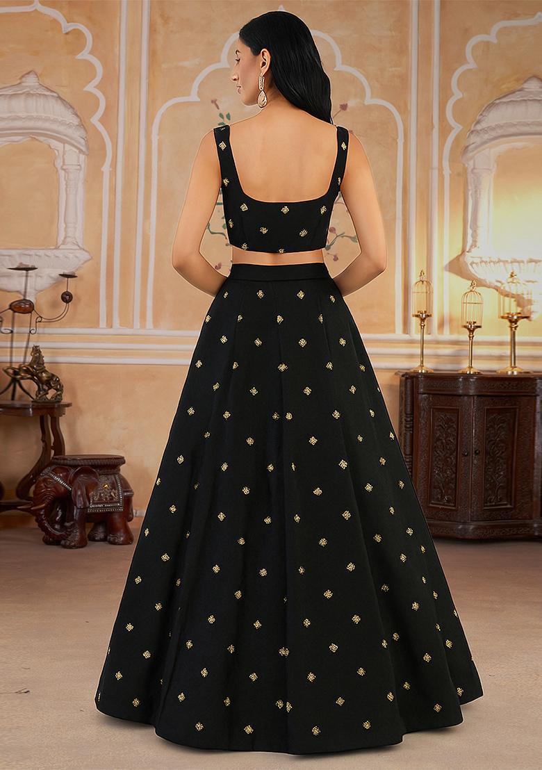 Black Jacquard Brocade Lehenga Set - Indya