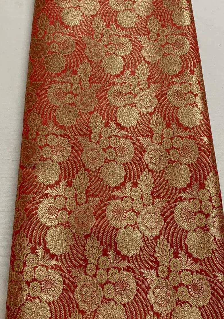 Red Jacquard Brocade Lehenga Set - Indya
