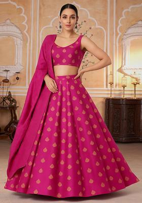 Pink Jacquard Brocade Lehenga Set