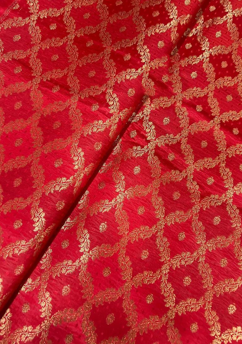 Red Jacquard Brocade Lehenga Set - Indya