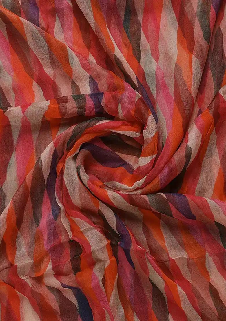 Multicolor Printed Chiffon Pre Draped Saree Set - Indya