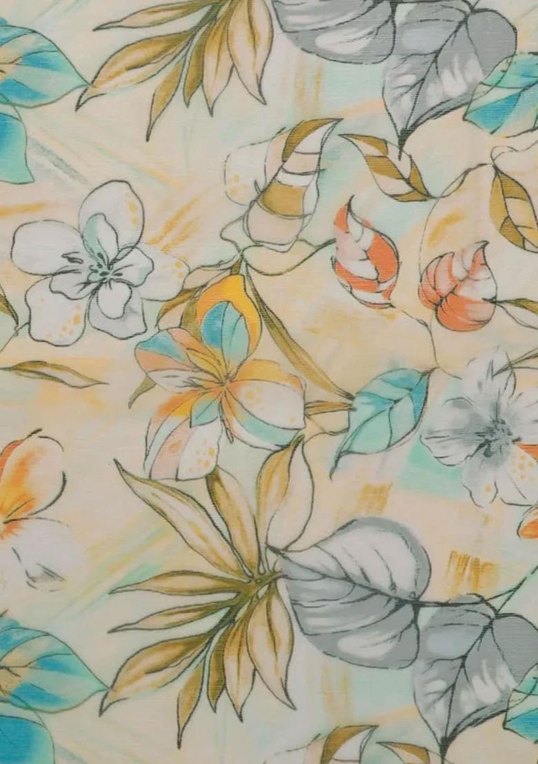 Light Yellow Printed Chiffon Fusion Set - Indya
