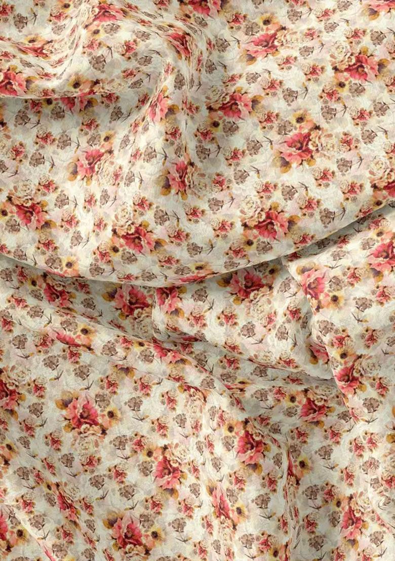 Cream Floral Print Polyester Sharara Set - Indya