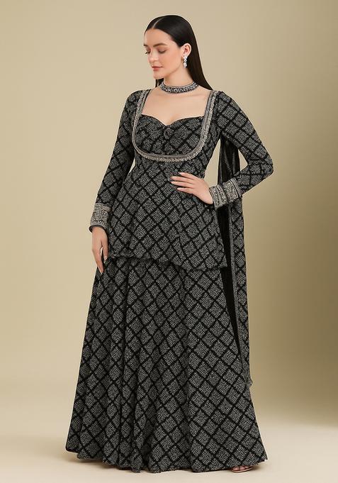 Black Embroidered Polyester Sharara Set