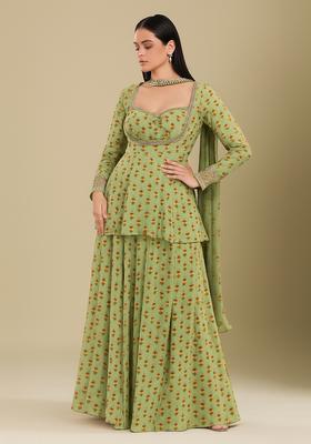 Yellow Floral Print Polyester Sharara Set