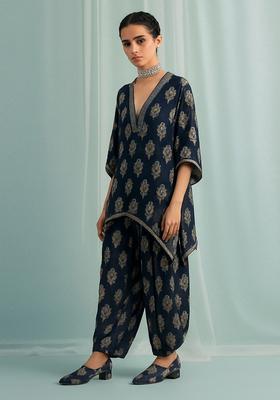 Dark Blue Printed Polyester Co Ord Set
