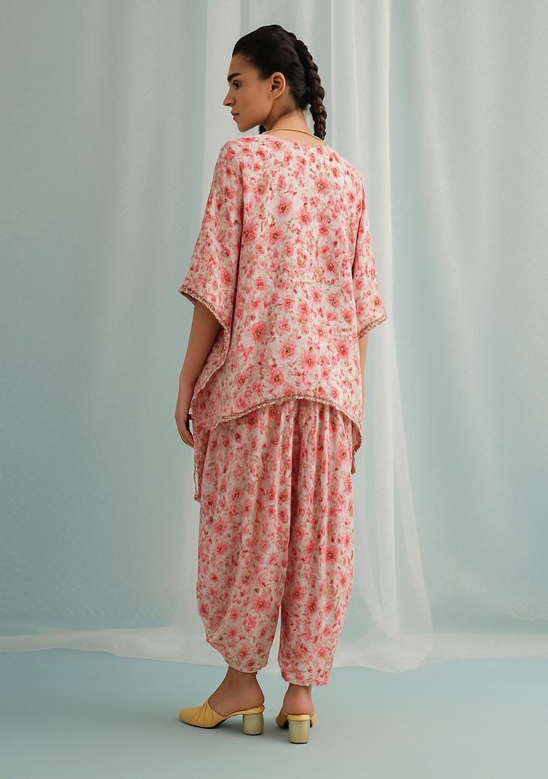 Pink Floral Print Polyester Co Ord Set - Indya
