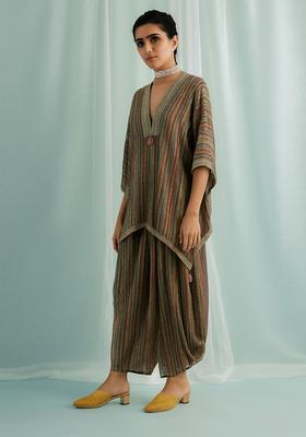 Grey Striped Polyester Co Ord Set