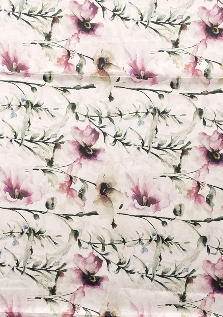 White Floral Print Satin Sharara Set - Indya