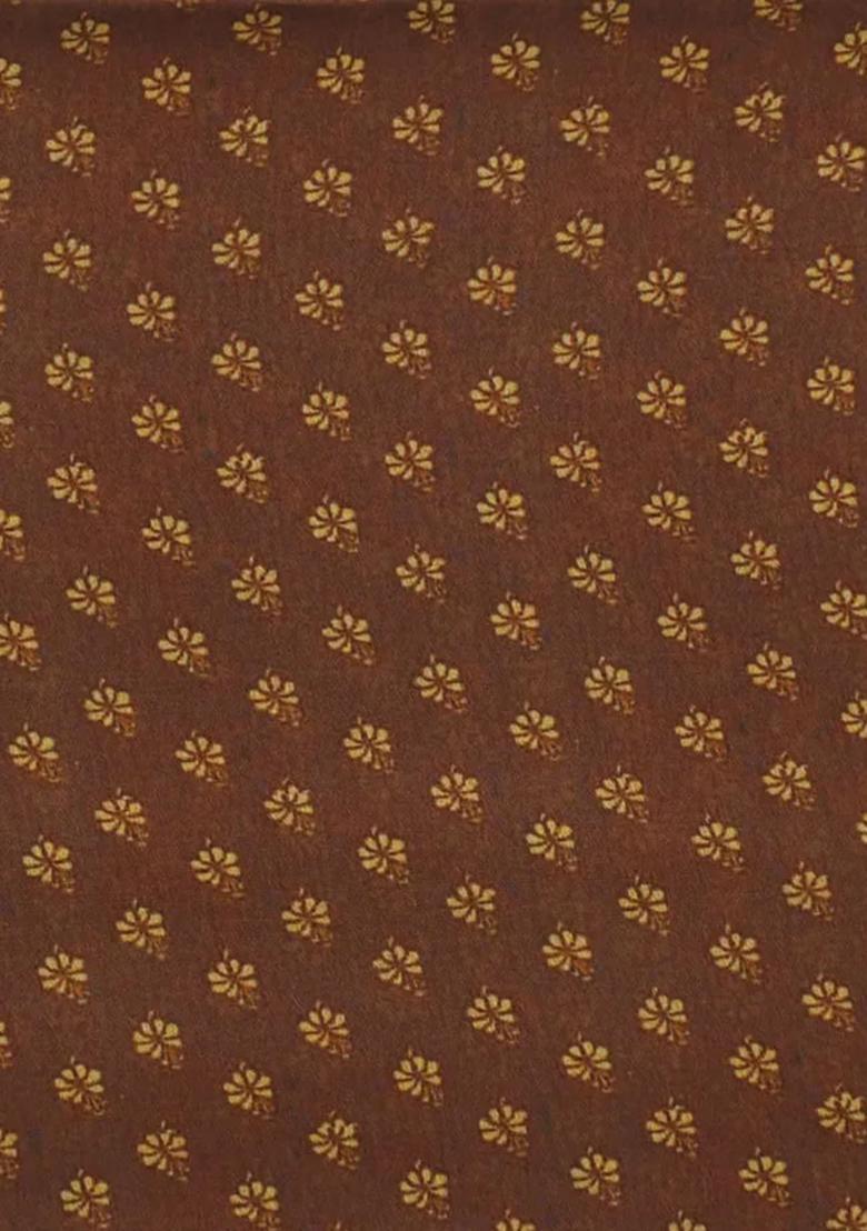 Deep Brown Printed Pre Draped Saree Set - Indya