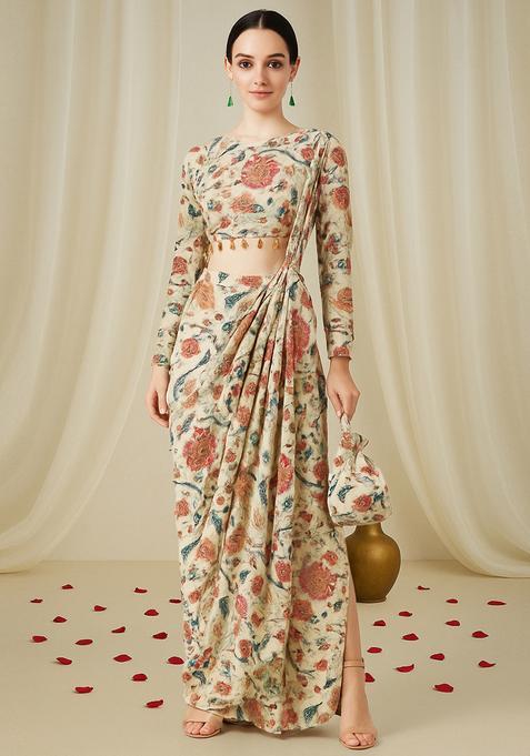 Multicolor Printed Chiffon Fusion Set