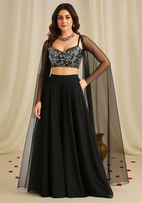 Black Sequin Embroidered Net Fusion Set