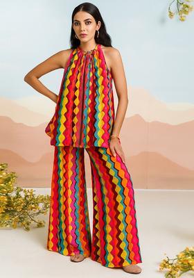 Multicolor Striped Georgette Co Ord Set