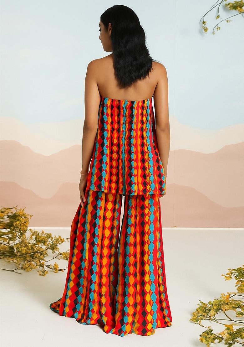 Multicolor Striped Georgette Co Ord Set - Indya