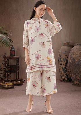Multicolor Floral Print Satin Co Ord Set