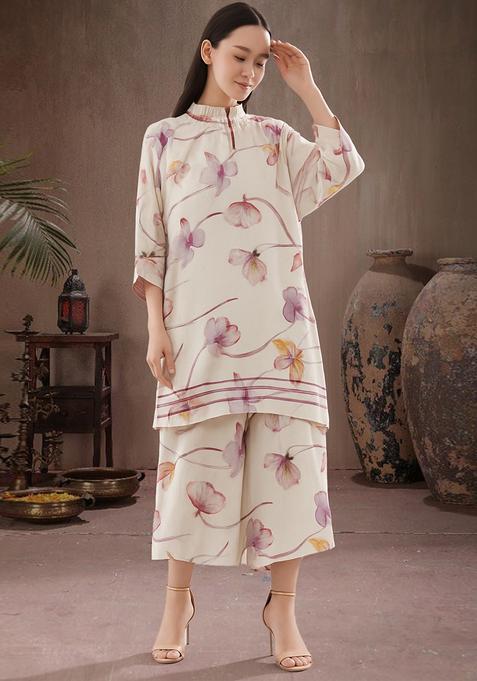 Multicolor Floral Print Satin Co Ord Set