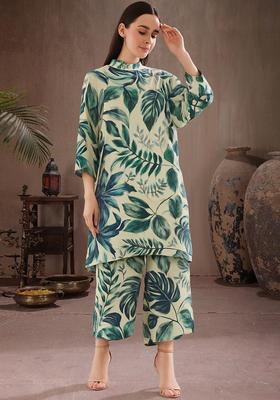 White Printed Satin Co Ord Set