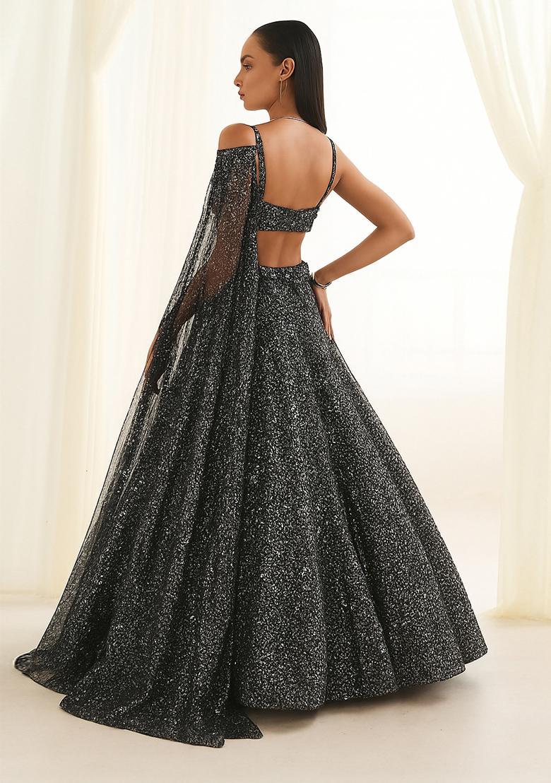 Grey Sequin Embellished Lehenga Set - Indya