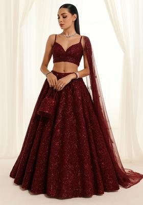 Maroon Sequin Embellished Lehenga Set