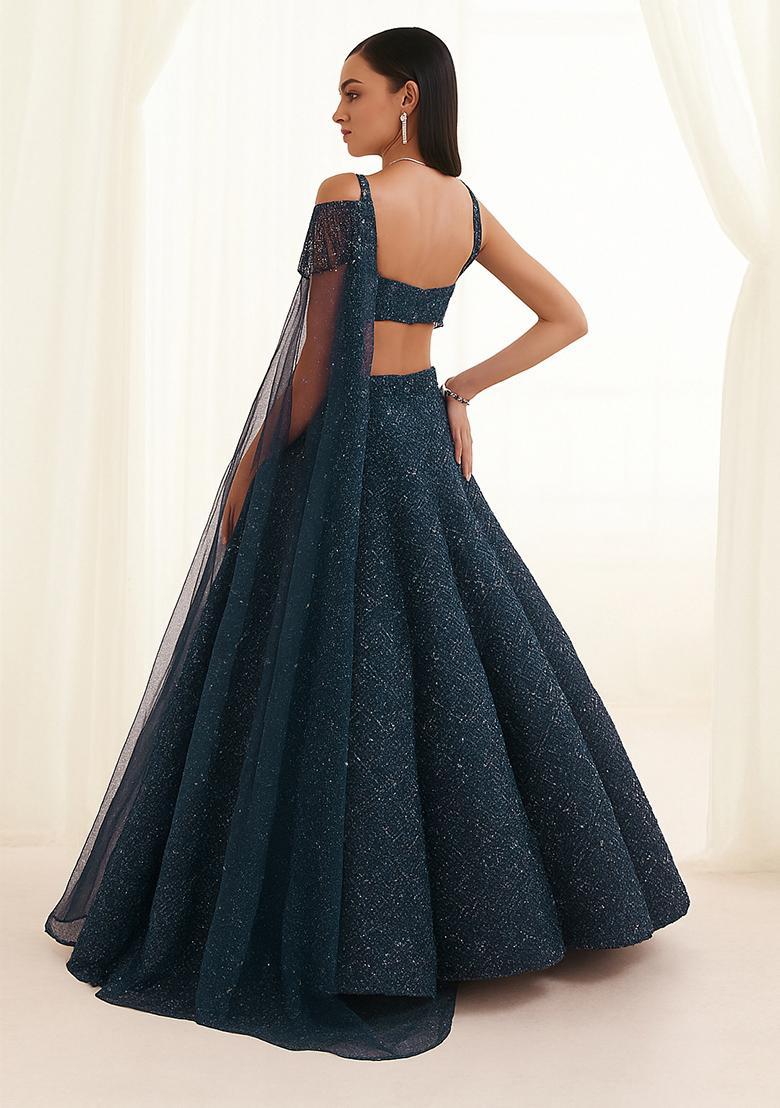 Blue Sequin Embellished Lehenga Set - Indya