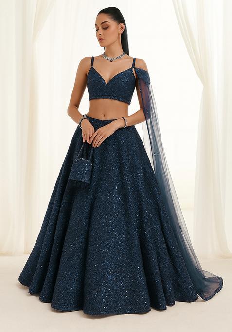 Blue Sequin Embellished Lehenga Set