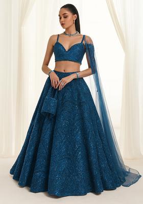 Blue Sequin Embellished Lehenga Set