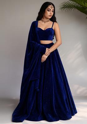 Blue Stone Work Satin Lehenga Set