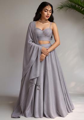 Blue Stone Work Satin Lehenga Set