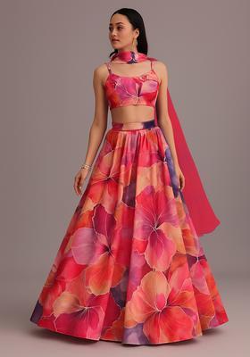 Multicolor Printed Georgette Lehenga Set