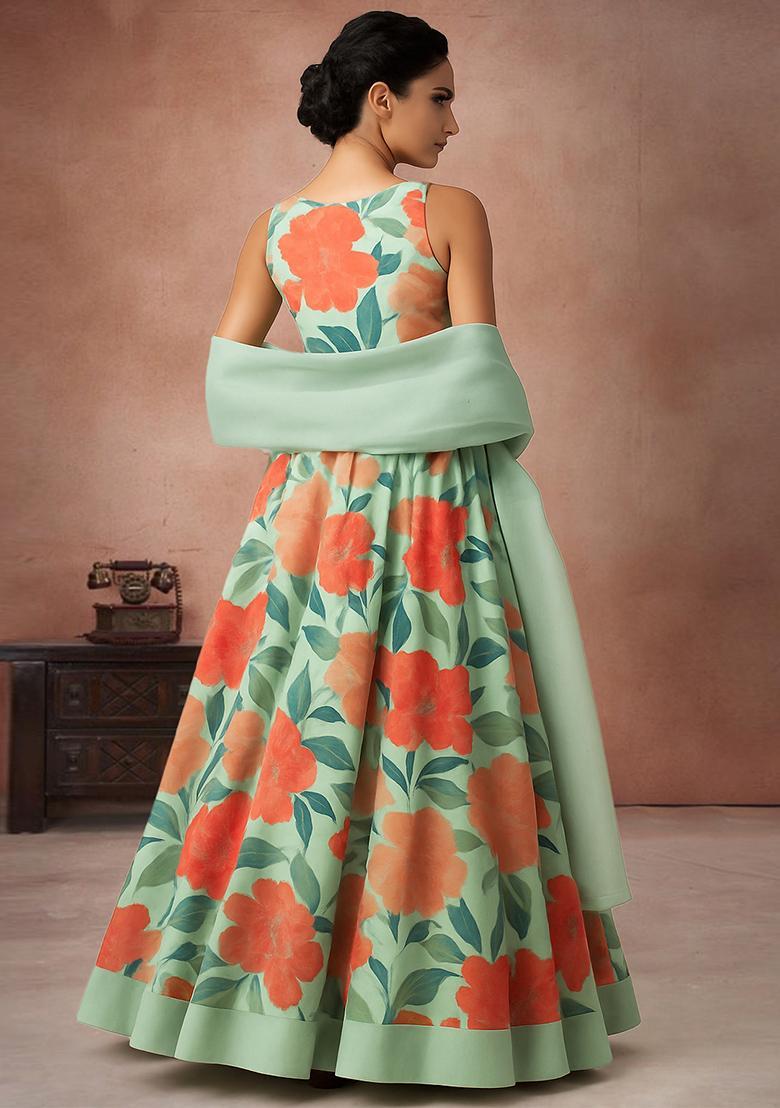 Multicolor Printed Georgette Lehenga Set - Indya