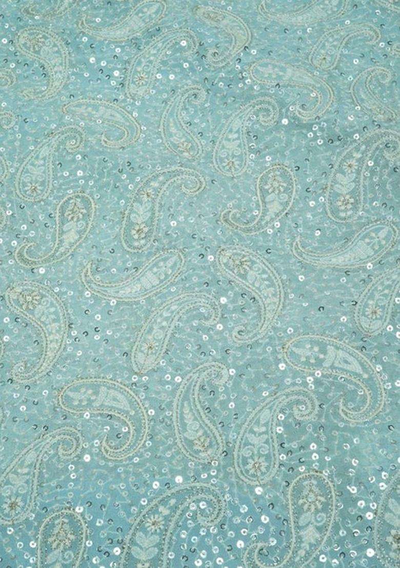 Sky Blue Sequin Embroidered Georgette Pre Draped Saree Set - Indya