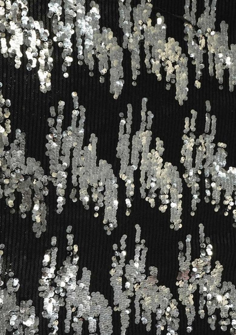 Black Sequin Embroidered Net Pre Draped Saree Set - Indya