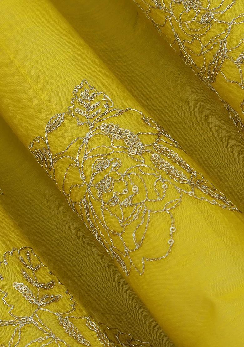 Yellow Chanderi Silk Blend Embroidered Lehenga Set - Indya