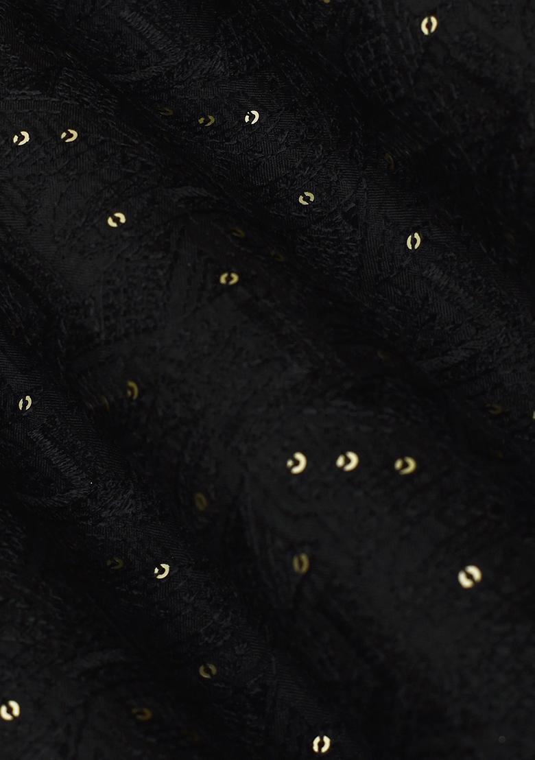 Black Silk Blend Embroidered Lehenga Set - Indya
