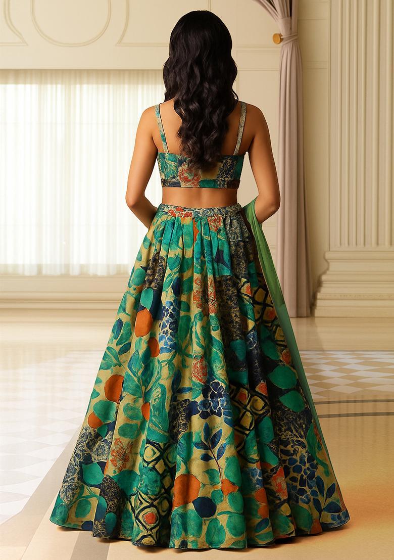 Multicolor Georgette&nbsp;Printed Lehenga Set - Indya