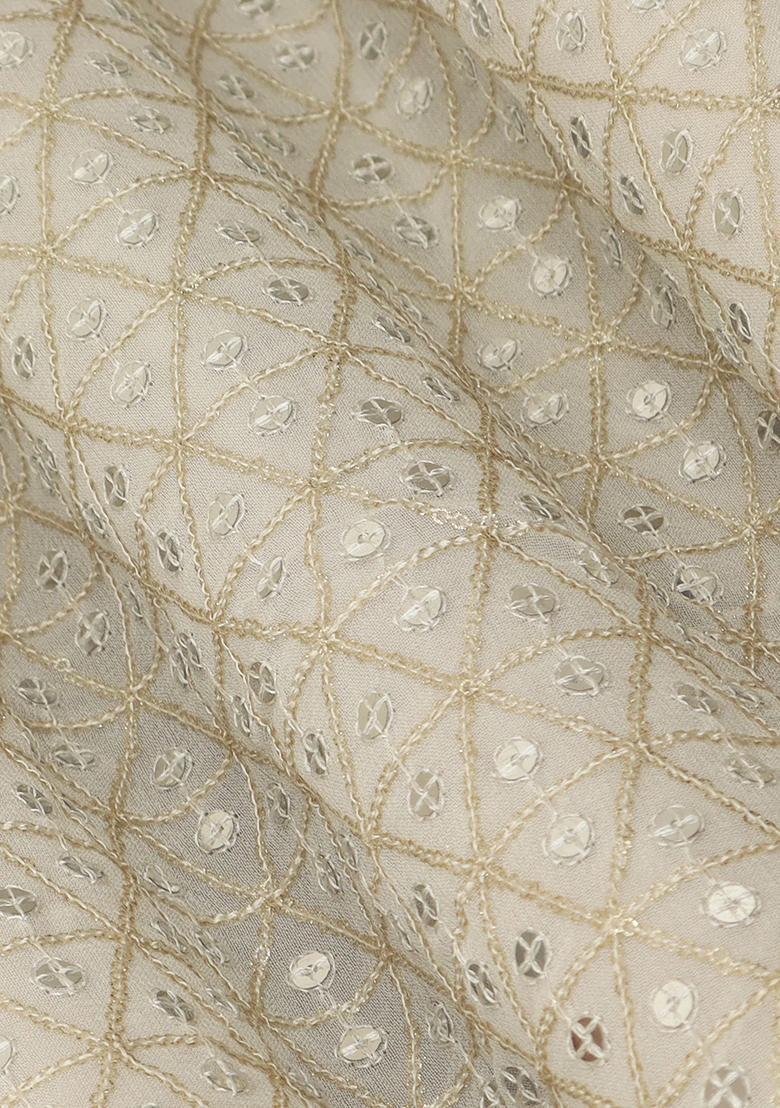 Beige Georgette&nbsp;Embroidered Lehenga Set - Indya