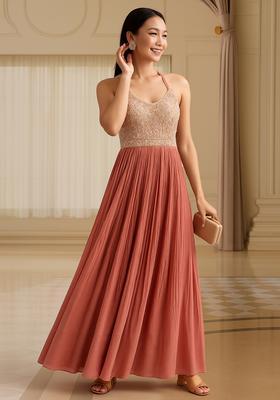 Dusty Rose Embroidered Net Gown Set