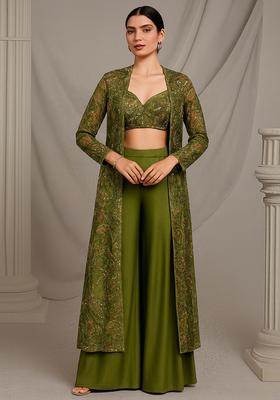 Dark Green Printed Crepe Co Ord Set