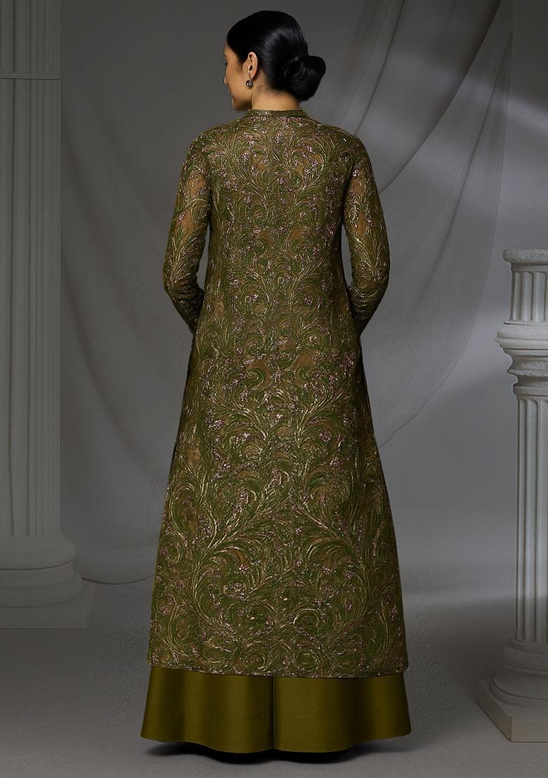 Dark Green Printed Crepe Co Ord Set - Indya